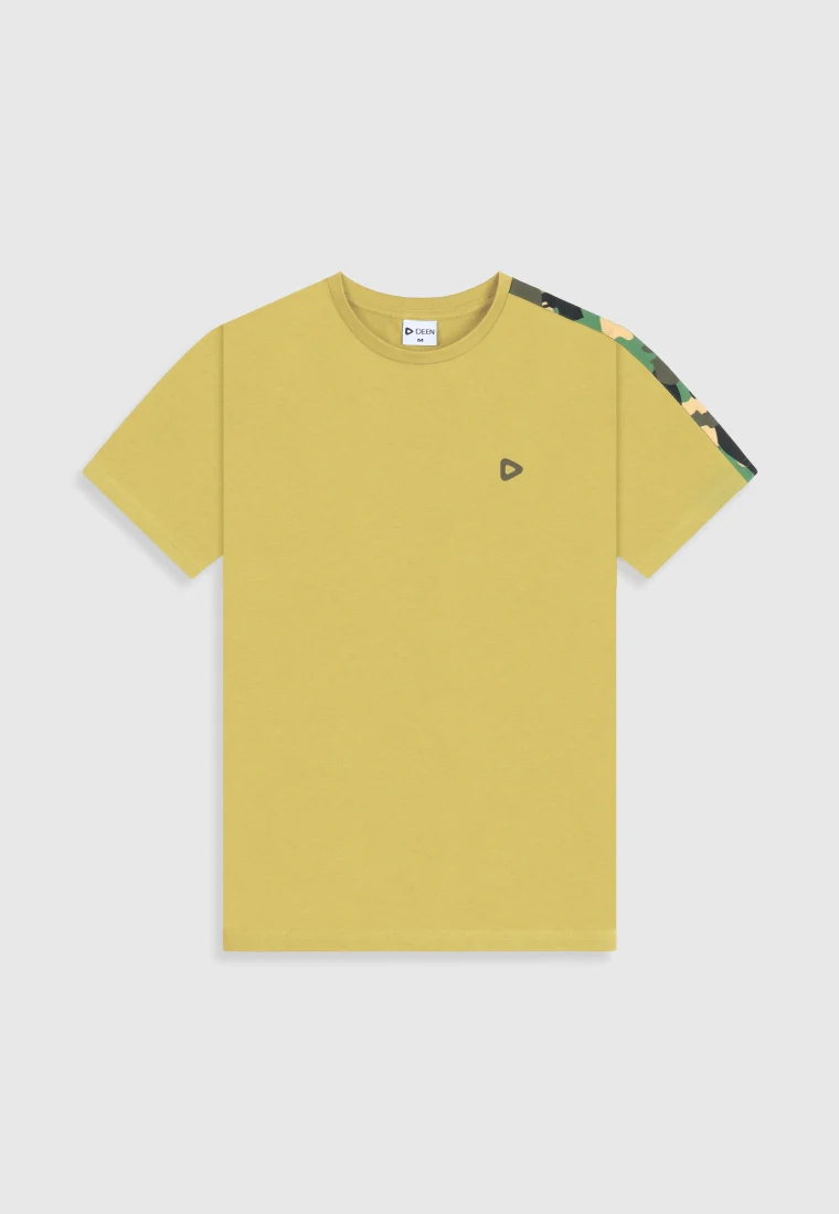 Cotton Pale Olive T-shirt with Camo Print