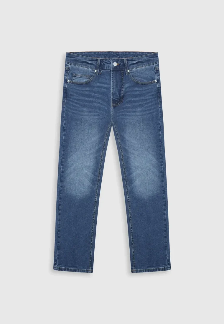 Regular Fit Mid Wash Blue Jeans