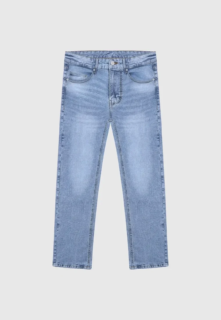 Regular Fit Acid Wash Blue Jeans