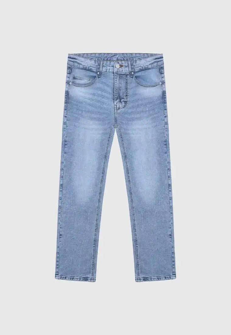 Regular Fit Acid Wash Blue Jeans