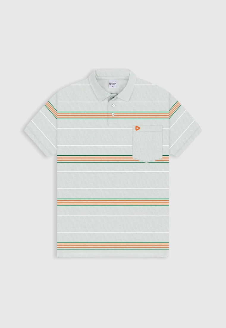 Striped Grey Pique Polo Shirt