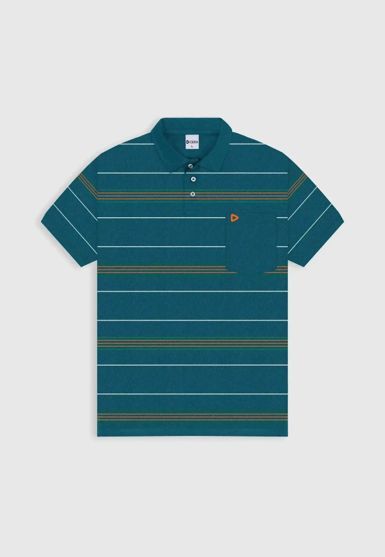 Striped Green Pique Polo Shirt
