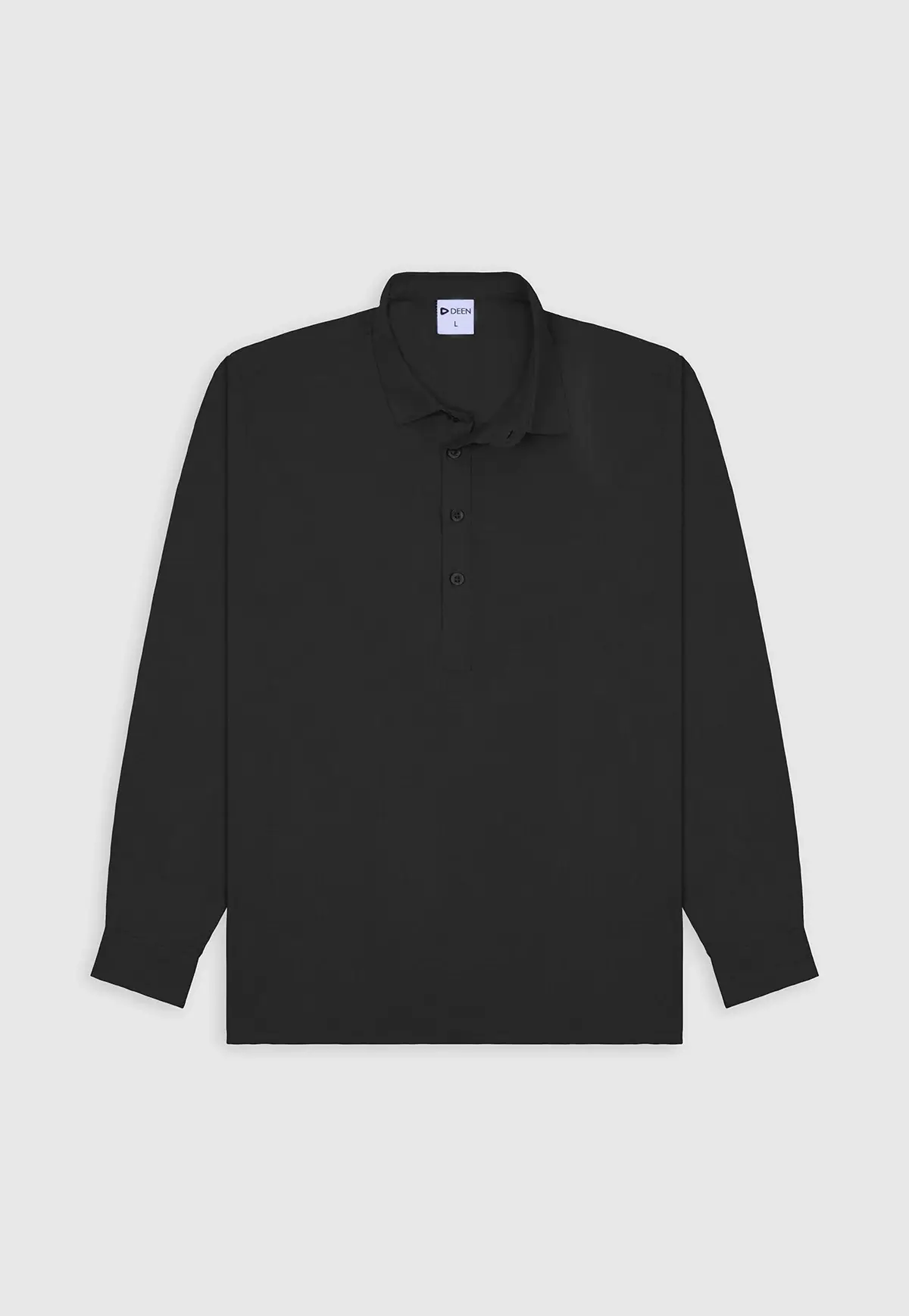 Mid Black Kaftan Cotton Shirt - Regular Fit
