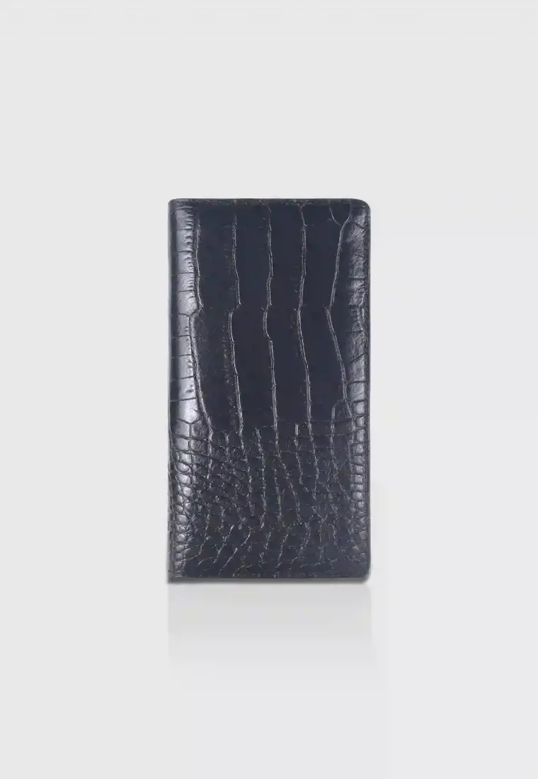 Black Leather Coin Pocket Long Wallet