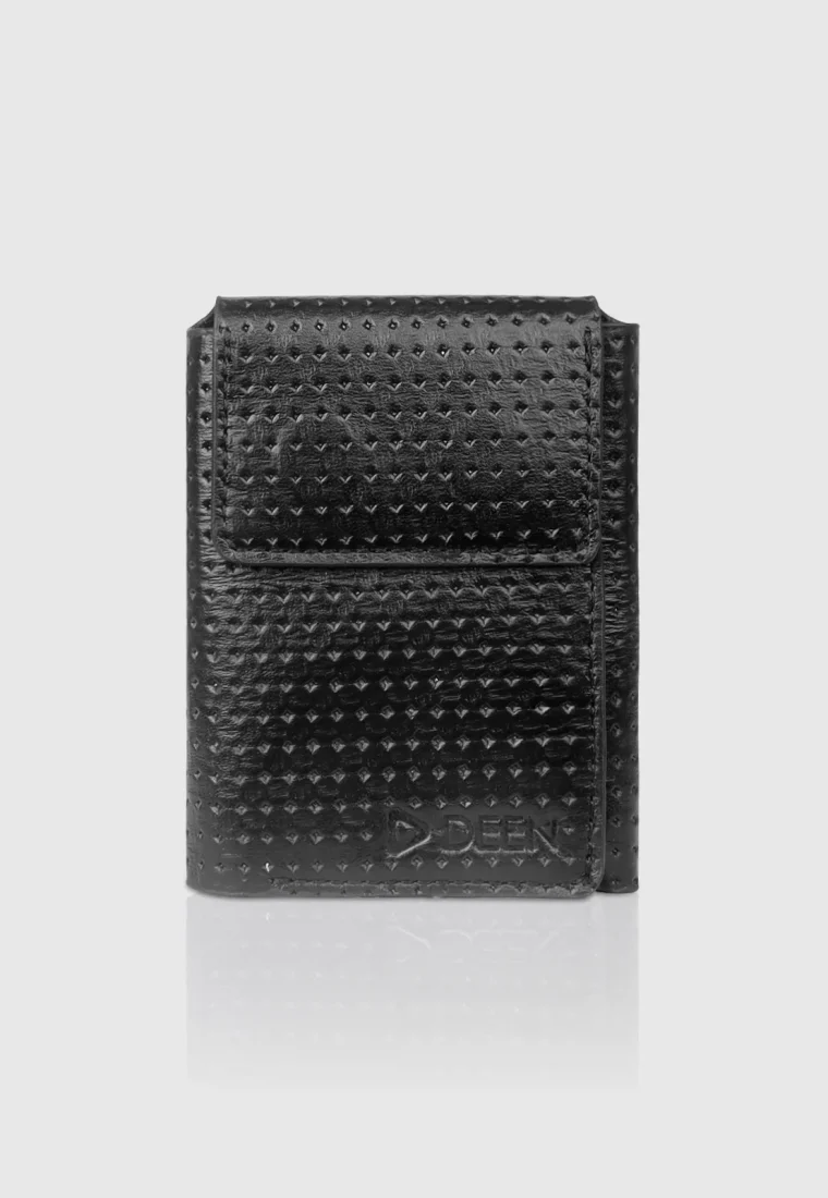 Black Perforated Leather Trifold Wallet