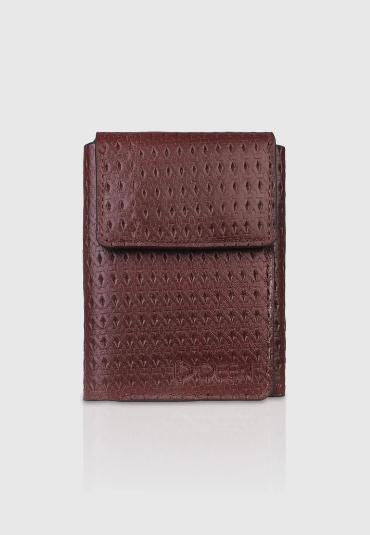 Brown Perforated Leather Trifold Wallet