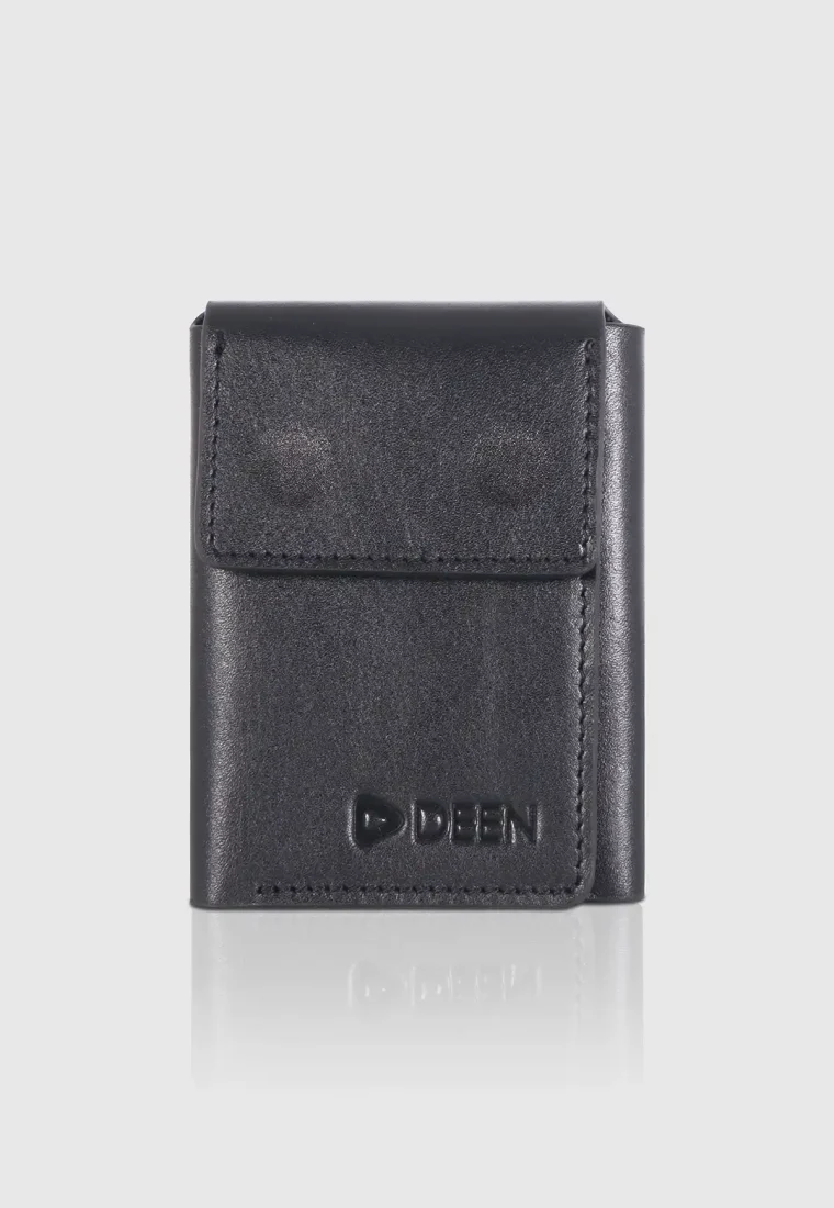 Plain Black Trifold Genuine Leather Wallet