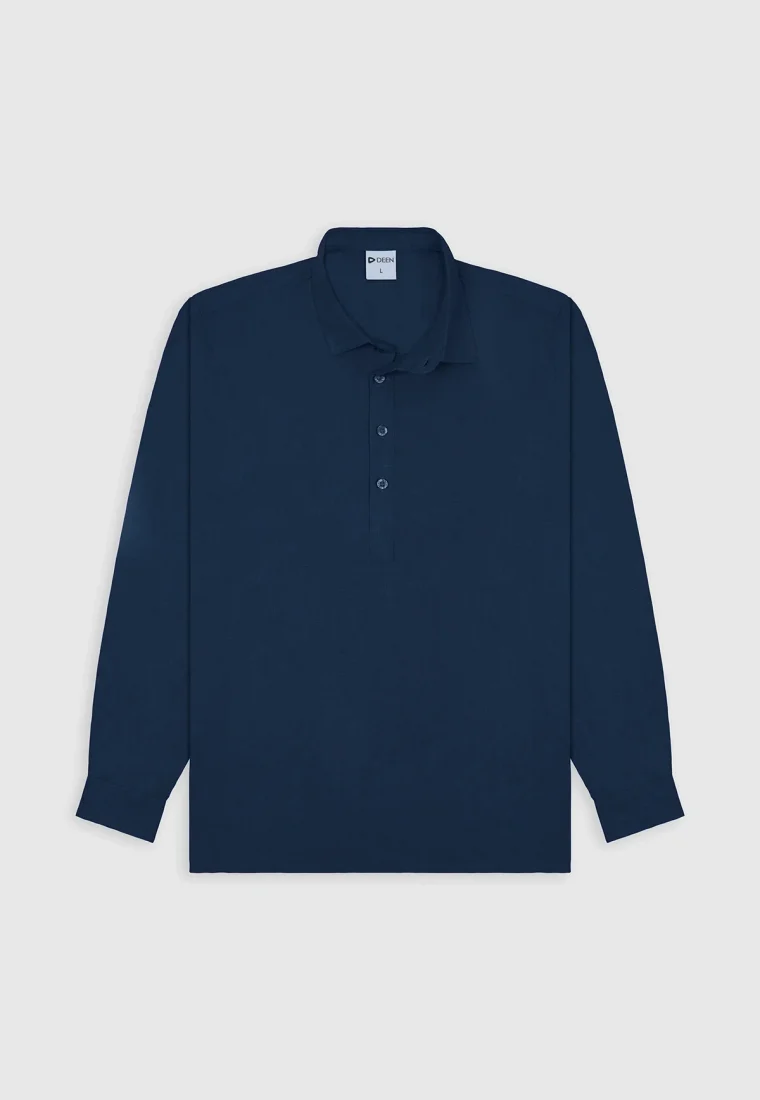 Navy Kaftan Cotton Shirt - Regular Fit