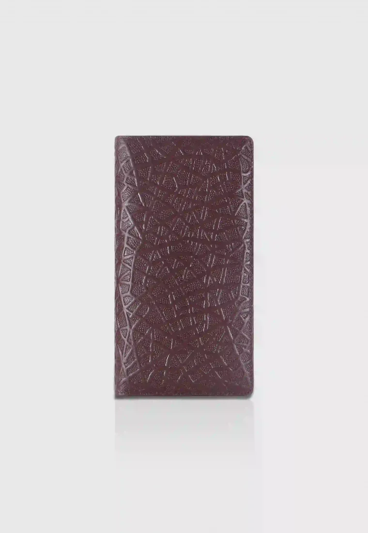 Reddish-brown Crest Leather Long Wallet