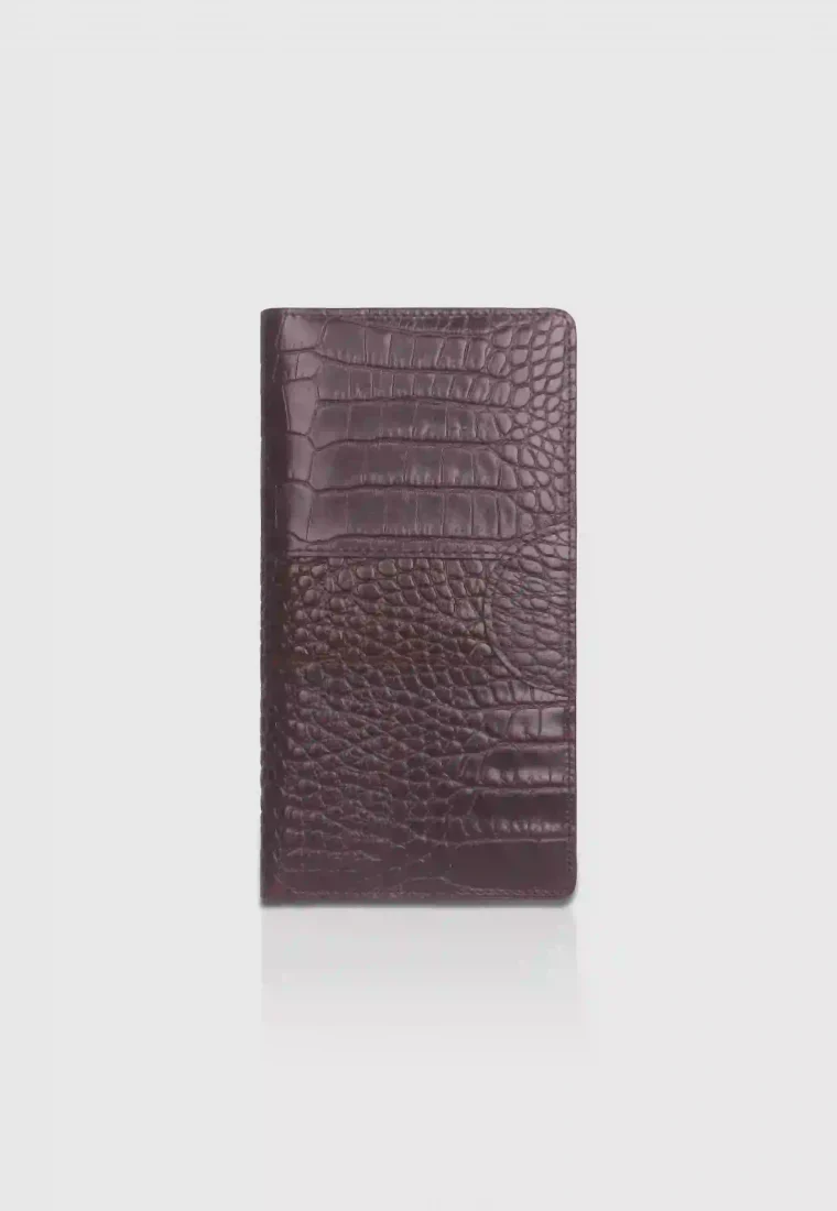 Chocolate Croco Coinpocket Leather Long Wallet