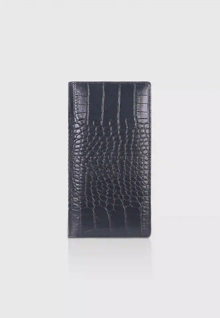 Crocodile Black Leather Coin Pocket Long Wallet