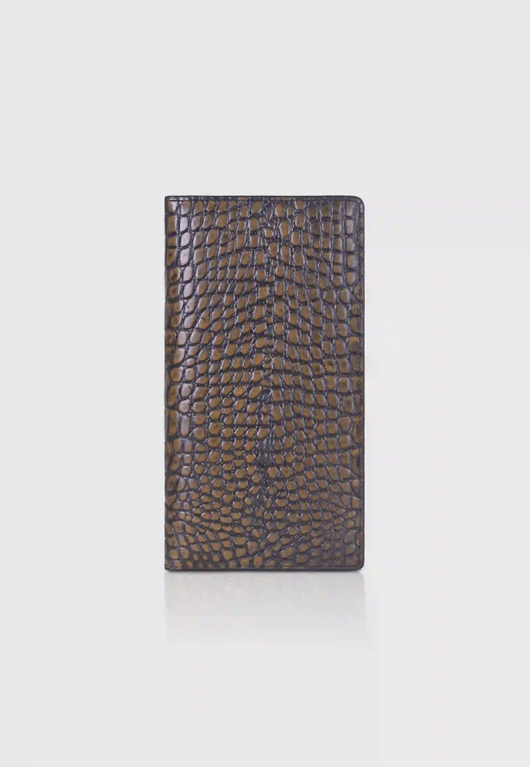 Crocodile Rustic Leather Coin Pocket Long Wallet