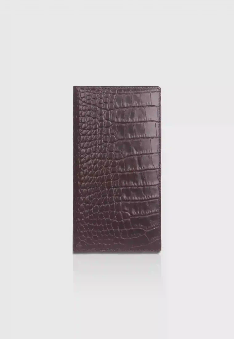 Brown Zipper Pocket Leather Long Wallet