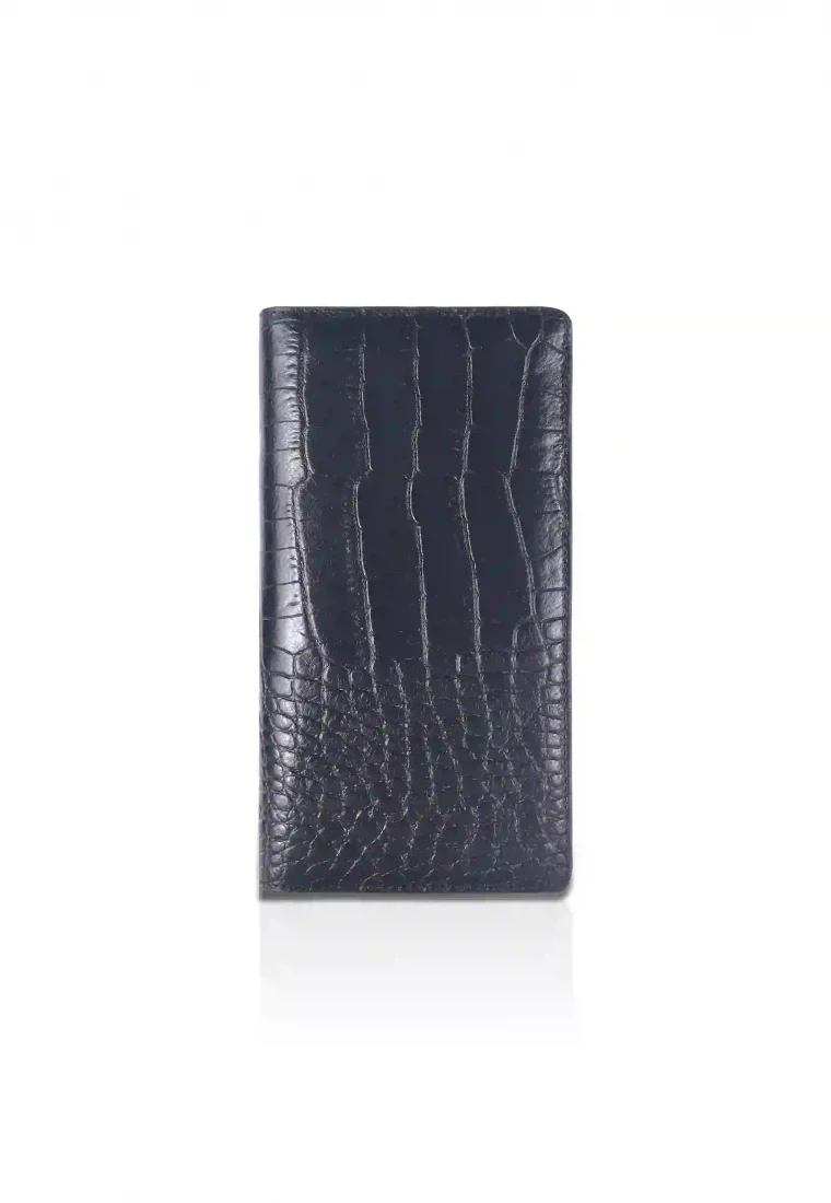 Black Leather Coin Pocket Long Wallet