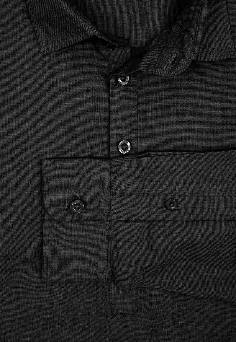 Mid Black Kaftan Cotton Shirt - Regular Fit - Image 3