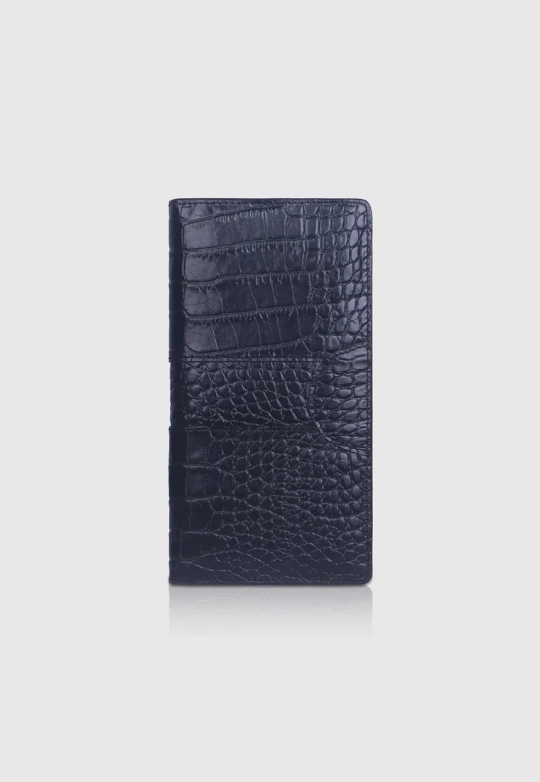 Black Concealed Croco Leather Long Wallet