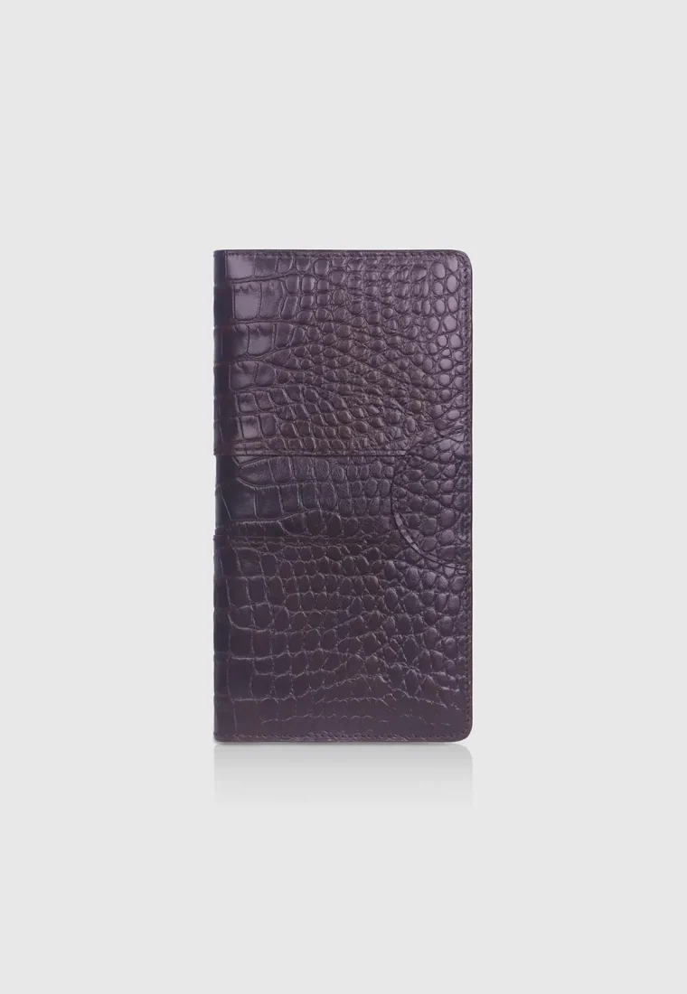 Chocolate Croco Leather Long Wallet