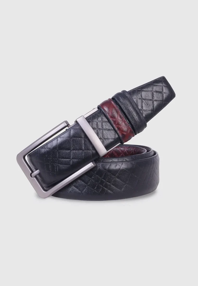 Reversible Leather Belt with Moving Buckle