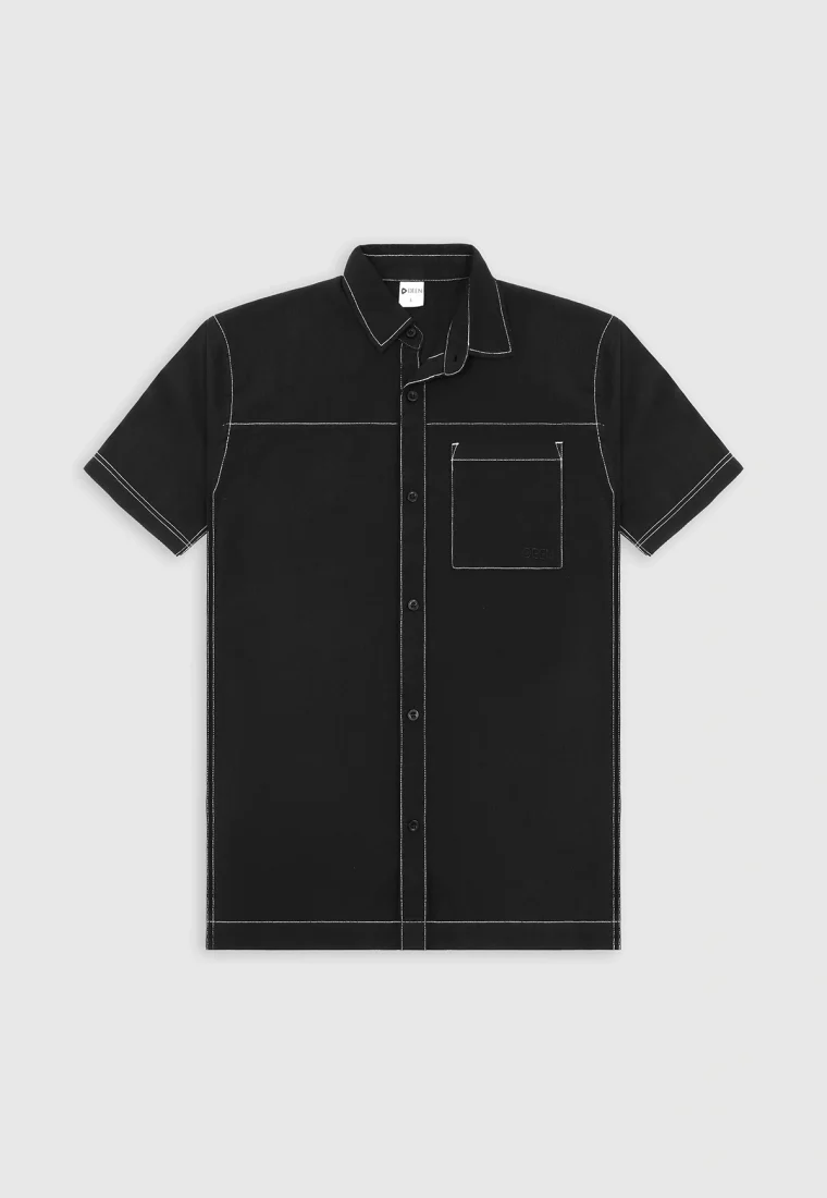Charcoal Contrast Stitch Shirt - Regular Fit