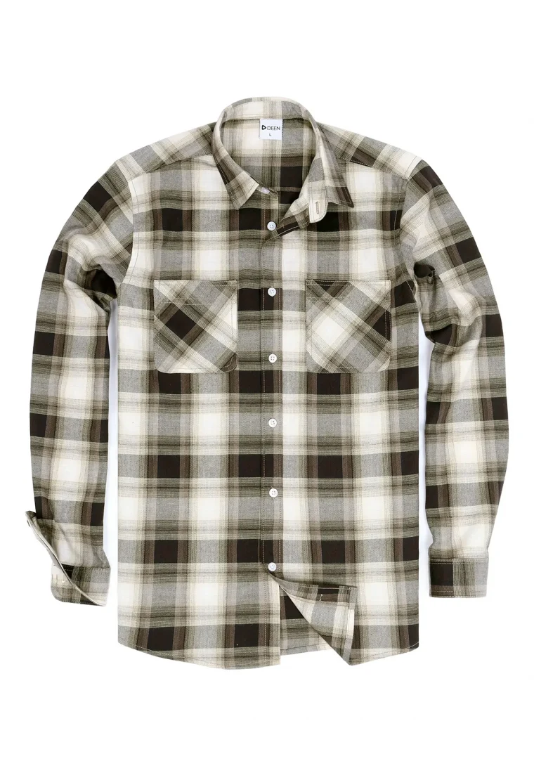 Olive Plaid Flannel Shirt - Regular Fit
