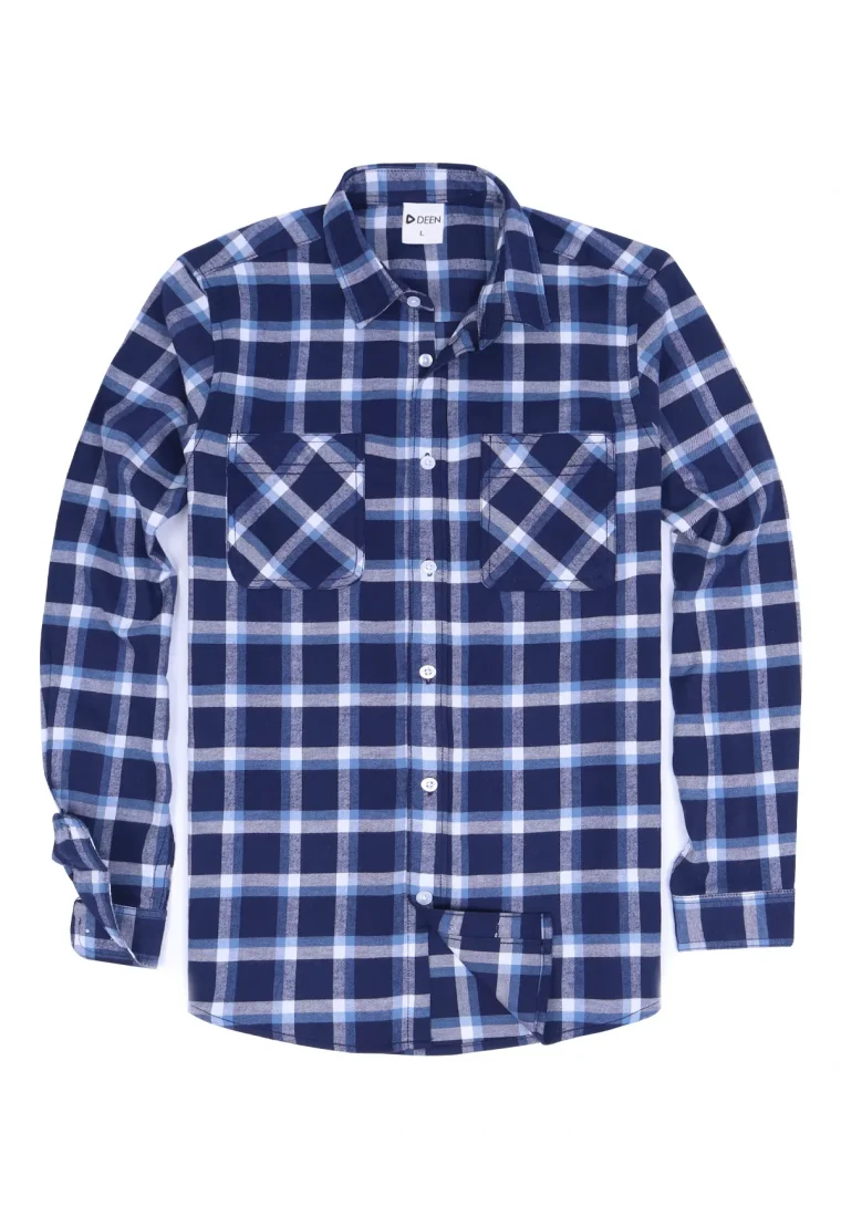 Navy Grid Flannel Shirt - Regular fit
