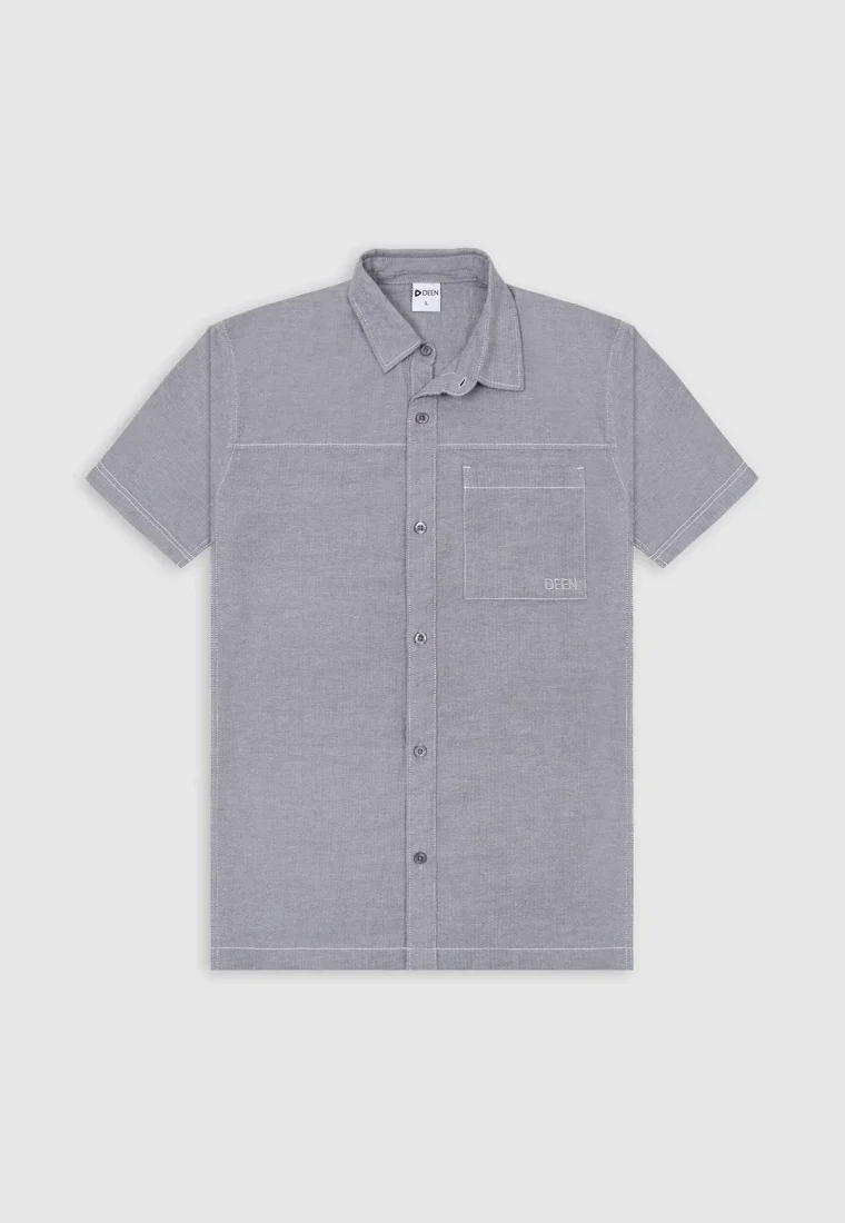 Grey Contrast Stitch Shirt - Regular Fit