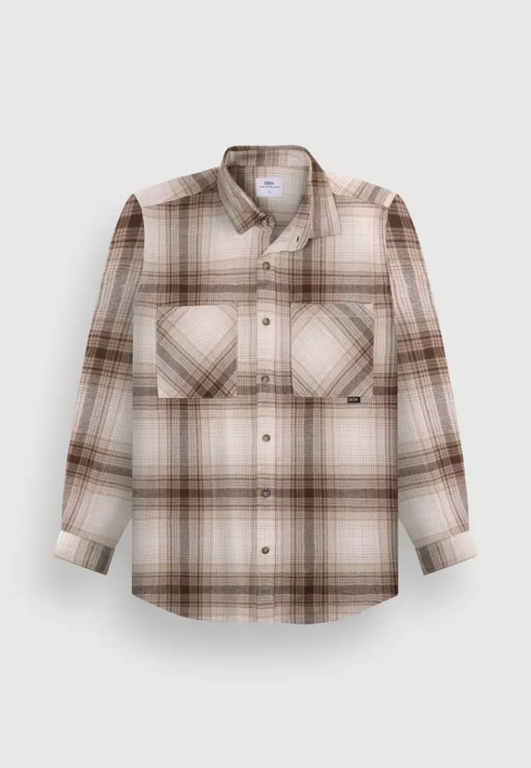 Sand Beige Plaid Flannel Shirt