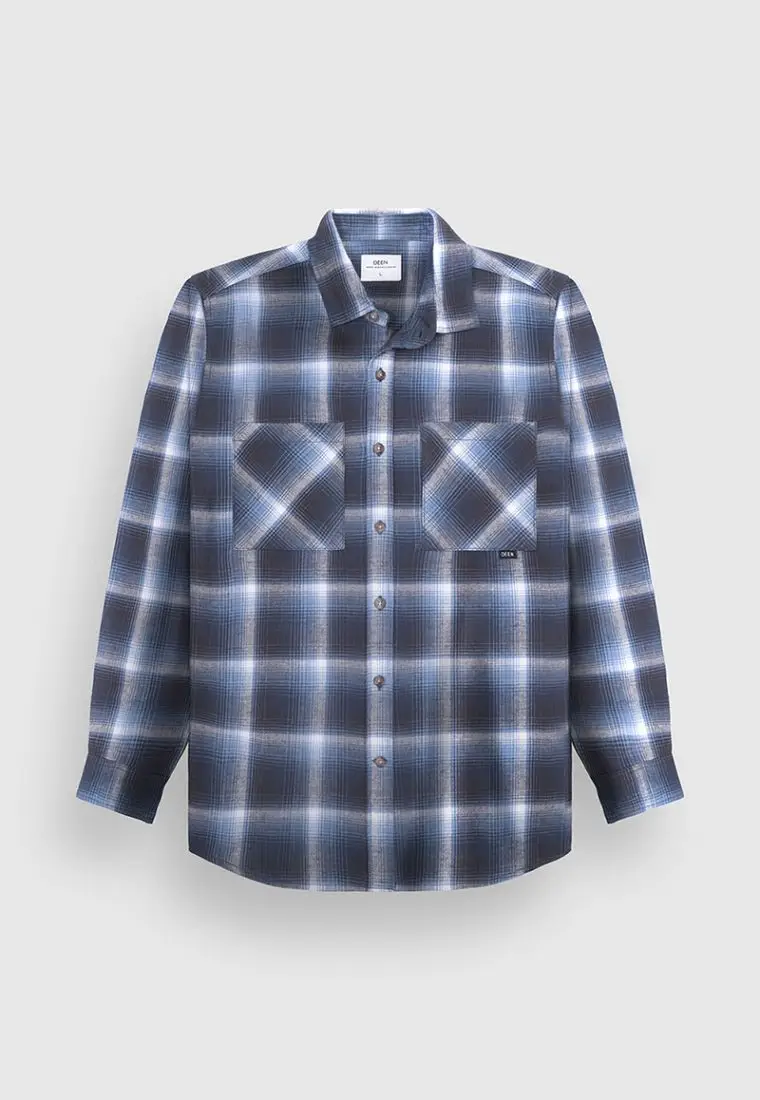 Ocean Blue Plaid Flannel Shirt