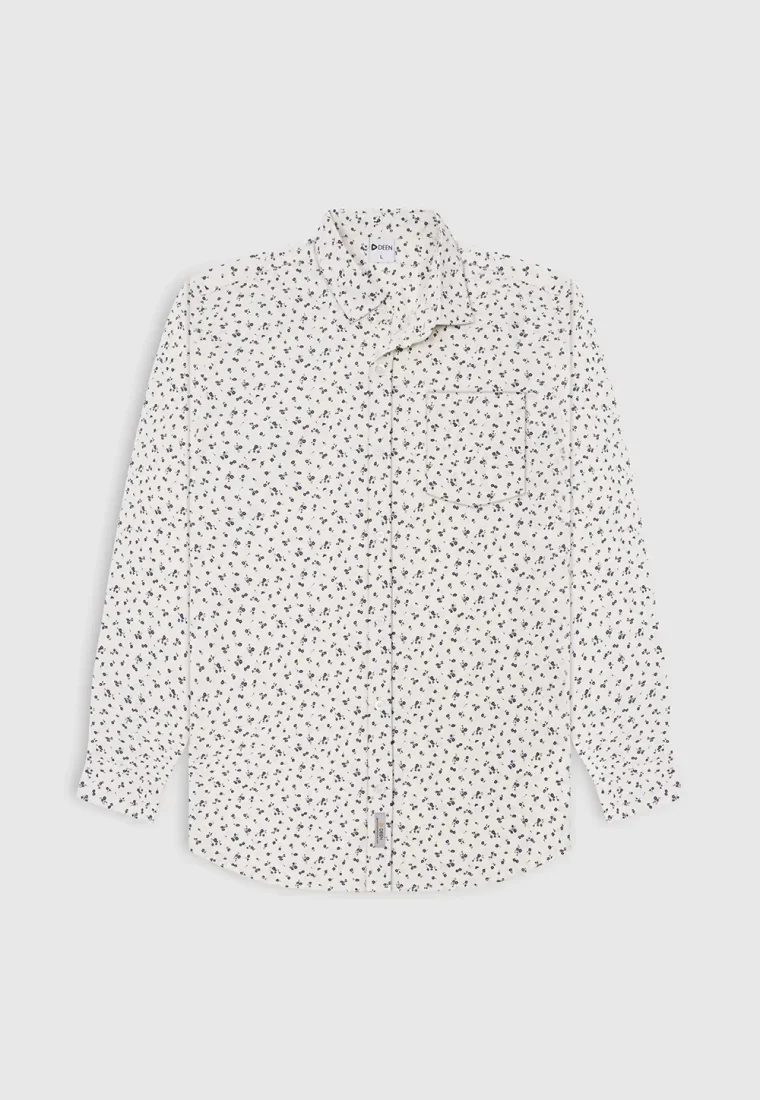 Off White Floral Print Full Sleeve Shirt